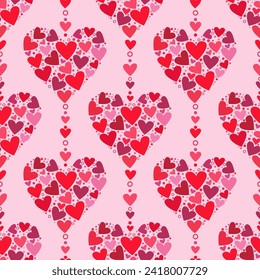 Illustration of a seamless pattern in the form of beautiful hearts. Cute romantic print with beautiful hearts. The texture of the festive background for Valentine's day, romantic wedding design.