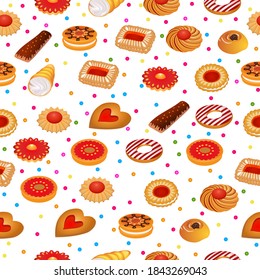 Illustration of seamless pattern with fruit cookies and cakes
