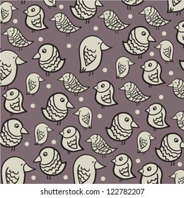 Illustration of seamless pattern with funny birds