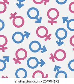 Illustration Seamless Pattern of Gender Icons, Wallpaper of Male and Female symbols - Vector