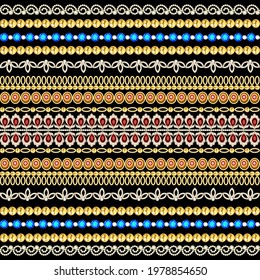 Illustration seamless pattern gold jewelry pendants beads borders and gems