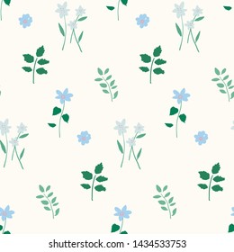 Illustration of seamless pattern of green grass and blue flowers