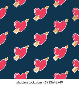 Illustration of seamless pattern of the heart symbol with cupid's arrow