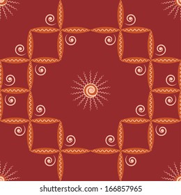 illustration seamless pattern of a horse in the style of Russian folk art with symbols of good luck wishes