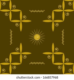 illustration seamless pattern of a horse in the style of Russian folk art with symbols of good luck wishes