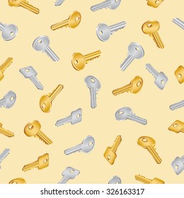 Illustration of seamless pattern with house keys in golden and silver colors