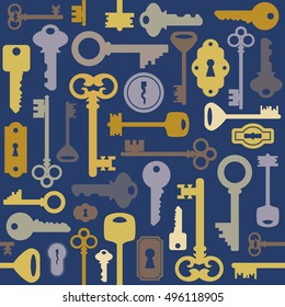 Illustration of seamless pattern with house keys in various styles