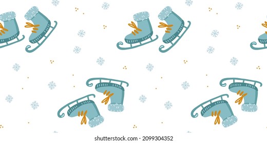 Illustration of a seamless pattern from ice skates. Suitable for winter themes. Objects are isolated on a white background. Simple cute style.