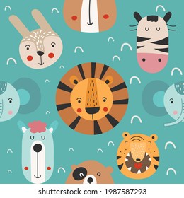 Ilustración de fondo de animales de patrón sin fisuras. Animales vectoriales de safari.