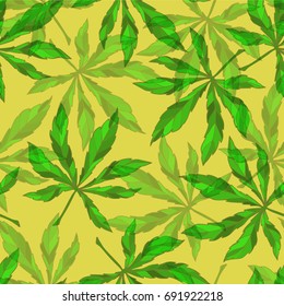 Illustration of seamless pattern with leaf cannabis
