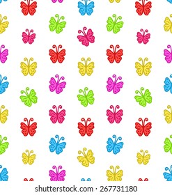 Illustration Seamless Pattern with Multicolored Hand Drawn Butterflies - Vector