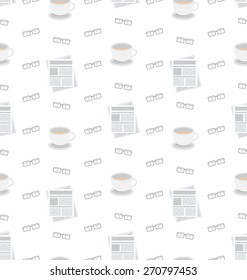 Illustration Seamless Pattern with Newspapers, Coffee and Eyeglasses, Flat Business Icons, Repeating Wallpaper - Vector