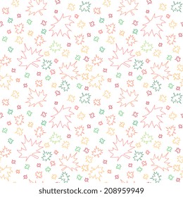 Illustration of seamless pattern with outlines of autumn leaves