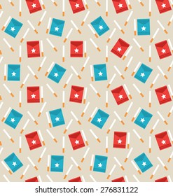 Illustration Seamless Pattern of Package Boxes and Cigarettes, Modern Flat Icons - Vector