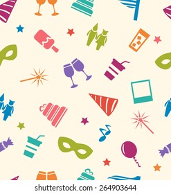 Illustration Seamless Pattern of Party Colorful Icons, Wallpaper for Holidays - Vector