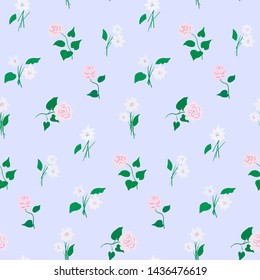 Illustration of seamless pattern of peonies and wildflowers