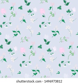 Illustration of seamless pattern of peonies and wildflowers