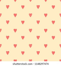 illustration of a seamless pattern with pink hearts on a yellow background