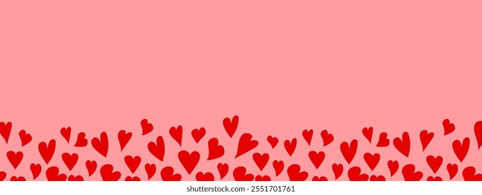 Ilustração de padrão perfeito de coração de amor vermelho. Fundo rosa romântico com corações. Feriado vetor banner, cartão, fundo. 14 de fevereiro. Vetor