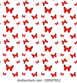 Illustration of seamless pattern with red origami butterfly