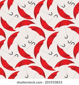 Illustration of seamless pattern of red umbrellas on a gray background