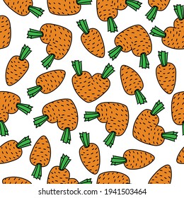 Ilustración Patrón sin costura con zanahorias maduras, con zanahorias anaranjadas en forma de corazón. Papel de fondo de pantalla Comida vegetariana - Vector
