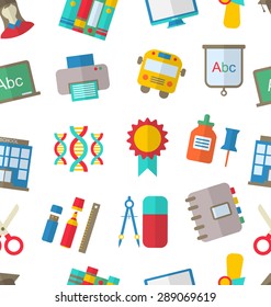 Illustration Seamless Pattern with School Colorful Simple Icons - Vector