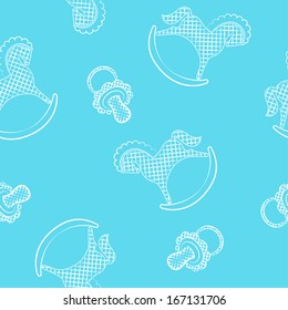 illustration seamless pattern silhouettes rocking horses and baby nipple