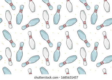 Illustration seamless pattern of skittle for bowling. Color image on a white background.