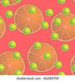 Illustration Seamless Pattern Slices of Lemon same sizes on red, Background - Vector