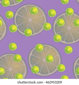 Illustration Seamless Pattern Slices of Lemon same sizes on purple, Repetition Background - Vector