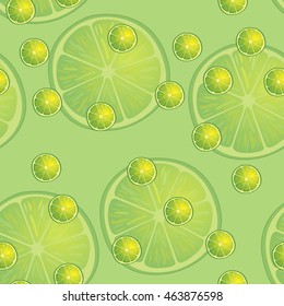 Illustration Seamless Pattern Slices of Lemon same sizes on light green. Repetition Background - Vector