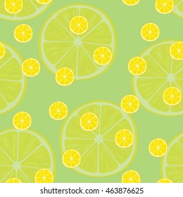 Illustration Seamless Pattern Slices of Lemon same sizes on lime, Repetition Background - Vector