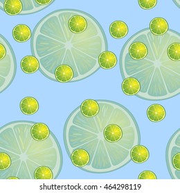 Illustration Seamless Pattern Slices of Lemon same sizes on blue, Repetition Background - Vector