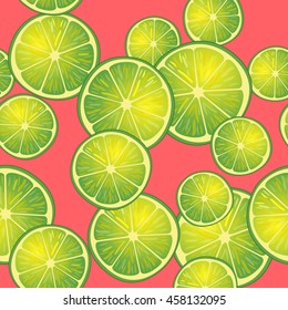 Illustration Seamless Pattern Slices of Lime on Red, Repetition Background - Vector