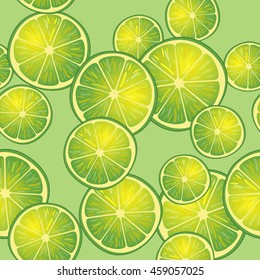 Illustration Seamless Pattern Slices of Lime on Light green, Repetition Background - Vector