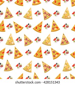 Illustration Seamless Pattern with Slices of Pizza. Colorful Food Wallpaper - Vector