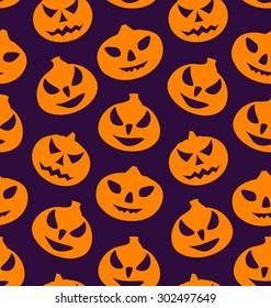Illustration Seamless Pattern with Spooky Pumpkins, Halloween Wallpaper - Vector