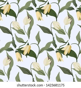 Illustration of seamless pattern of stalks, leaves and flowers