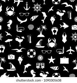 Illustration of seamless pattern with summer holiday symbols in black and white colors