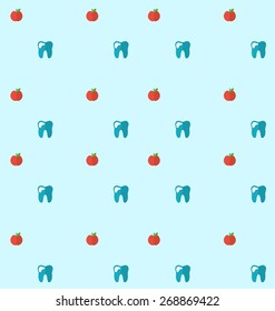 Illustration Seamless Pattern with Tooth and Apples, Health Care Background - Vector