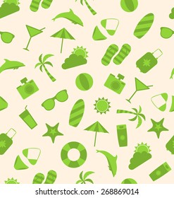 Illustration Seamless Pattern of Travel on Holiday Journey, Summer Flat Icons - Vector