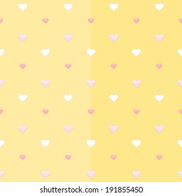 Illustration of Seamless pattern with white and pink hearts on a yellow