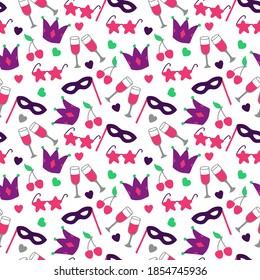 Illustration Seamless Pattern with White Silhouettes Carnival and Holiday. birthday pattern seamless vector