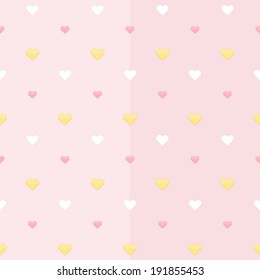 Illustration of Seamless pattern with white yellow and pink hearts on a pink