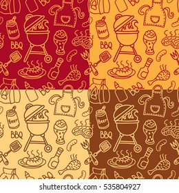 illustration of seamless patterns of barbecue grill picnic