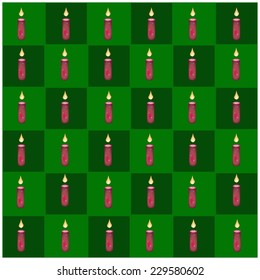 An Illustration Seamless Patterns of Lighting Candle in Green and Dark Green Chess Board, Sign for Christmas Celebration.  