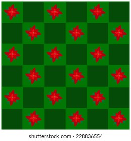 An Illustration Seamless Patterns of Lovely Christmas Poinsettia Flower in Green and Dark Green Chess Board, Sign for Christmas Celebration. 