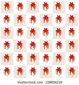 An Illustration Seamless Patterns of Lovely Gift Boxes in Brown and White Chess Board, A Perfect Gift or Present for Someone Special. 