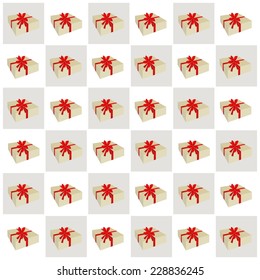 An Illustration Seamless Patterns of Lovely Gift Boxes in Light Brown and White Chess Board, A Perfect Gift or Present for Someone Special. 